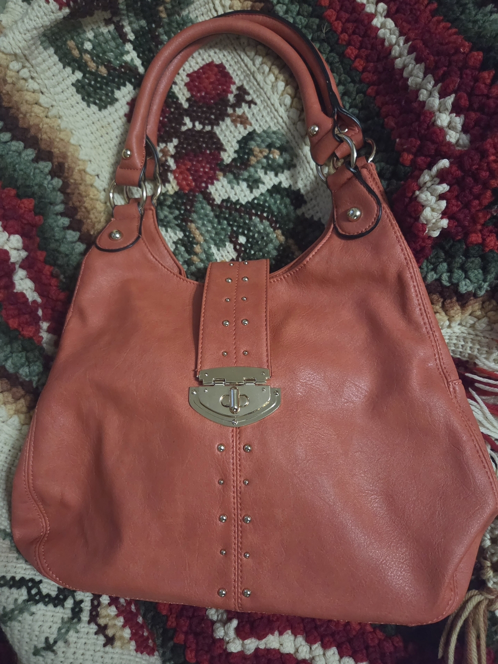 B.Lush Coral Orange Boho Style Handbag. Great Color!!